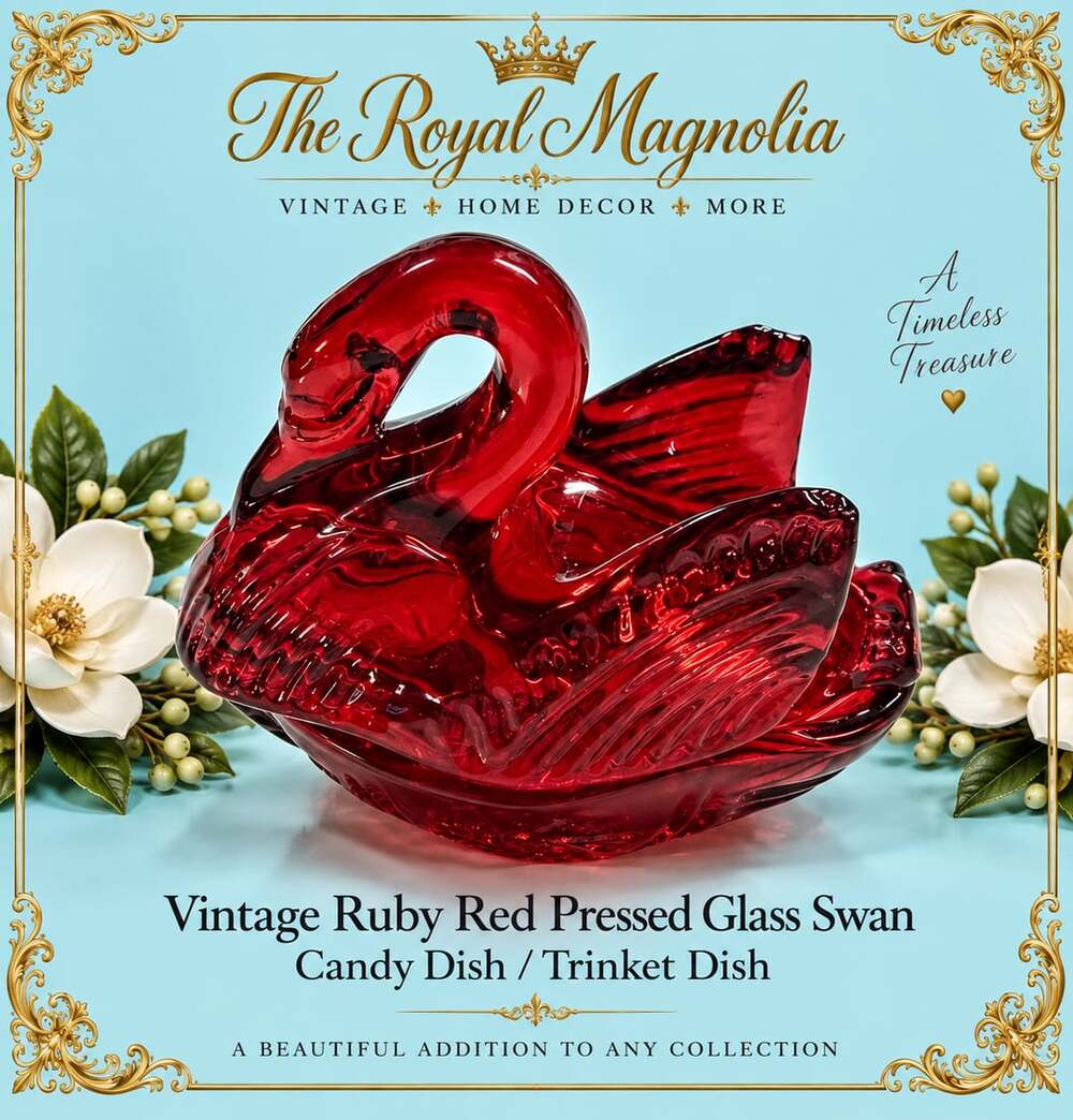 Vintage Ruby Red Pressed Glass Swan Candy Dish / Trinket Dish